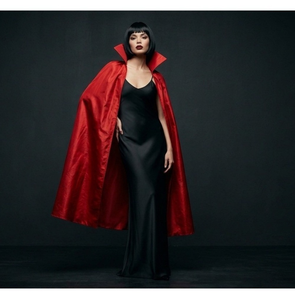 Red Taffeta Cape Costume Women 45 Inch Rubies Stand-up Collar Halloween One Size